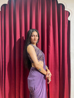 Wine Whisper Draped Saree With Full Mirror Work Blouse