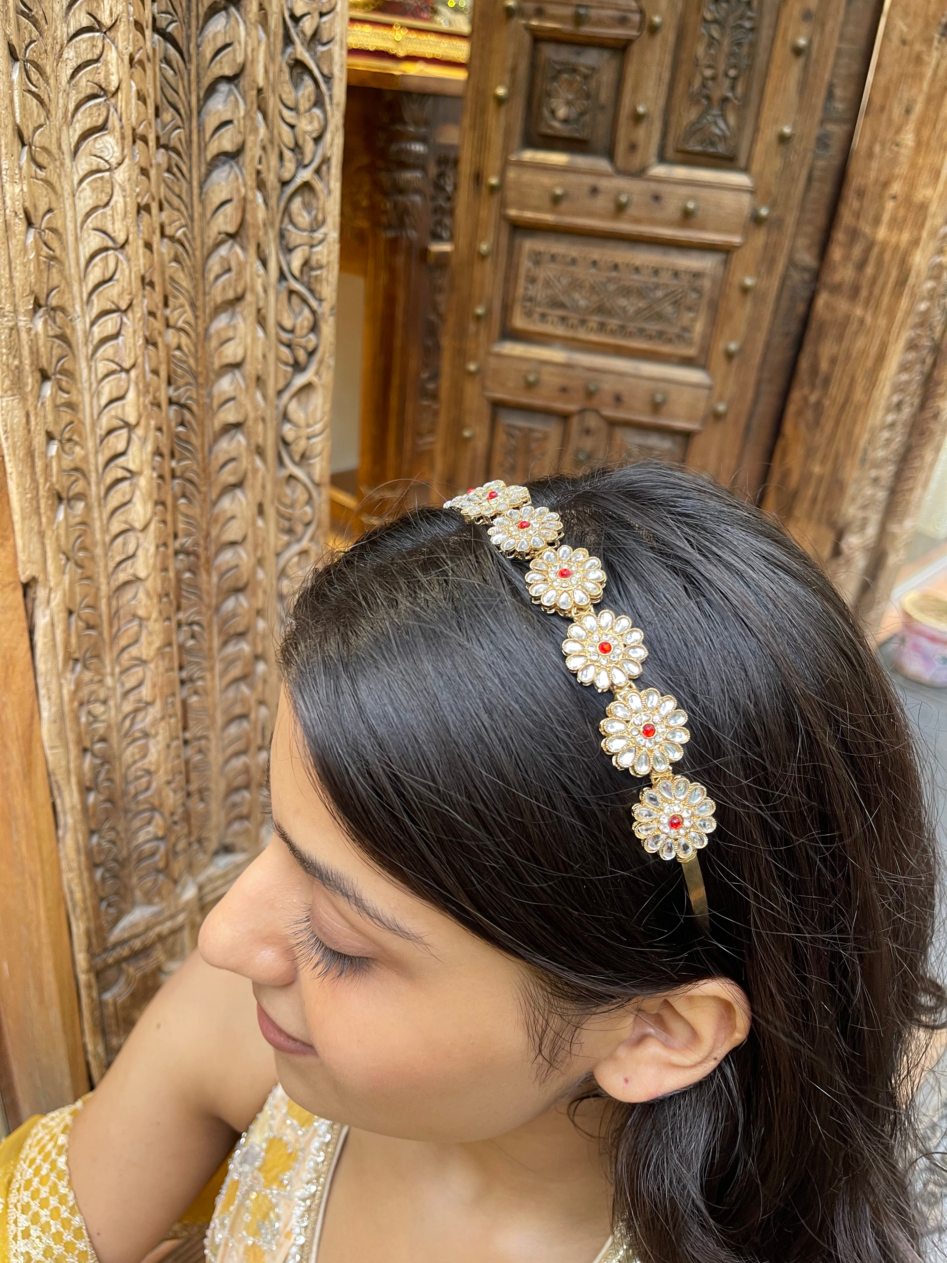 Red Kundan Hairband