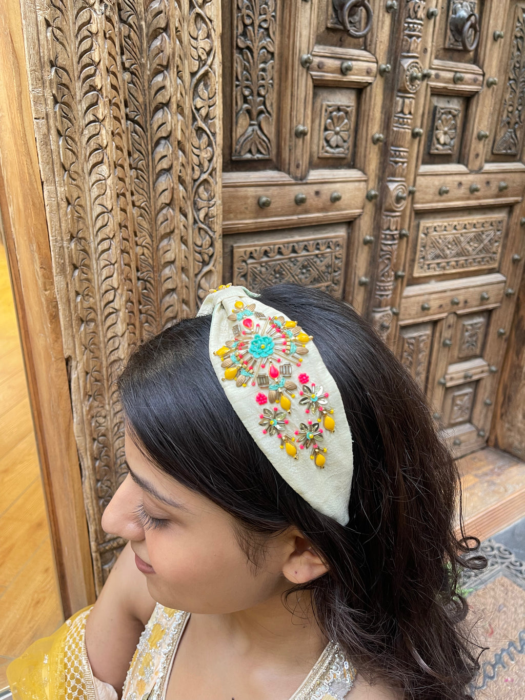 Mint Green Floral Hand Embroidered Hairband