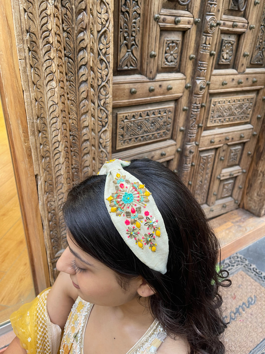 Mint Green Floral Hand Embroidered Hairband