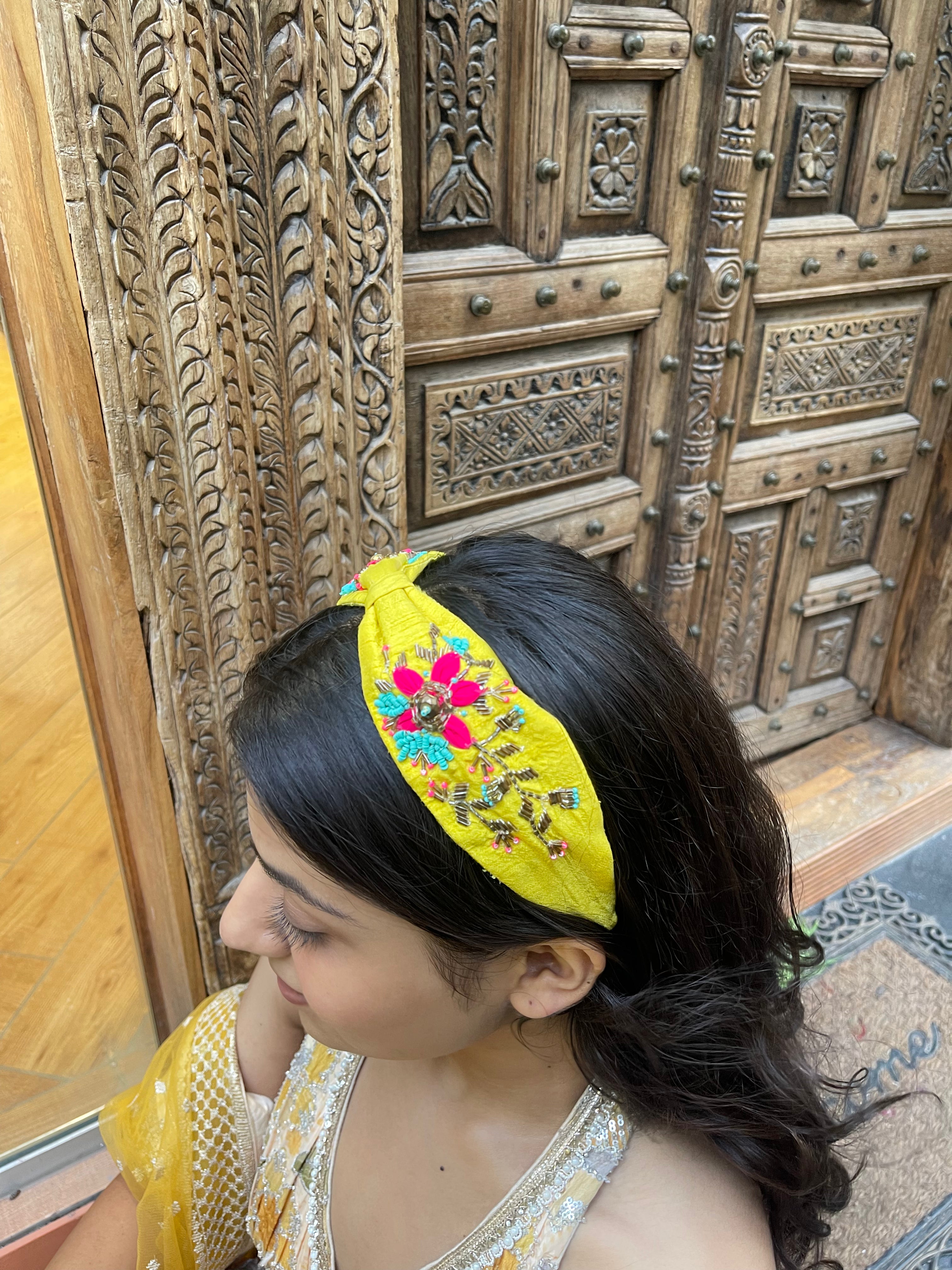 Yellow Floral Hand Embroidered Applique Hairband