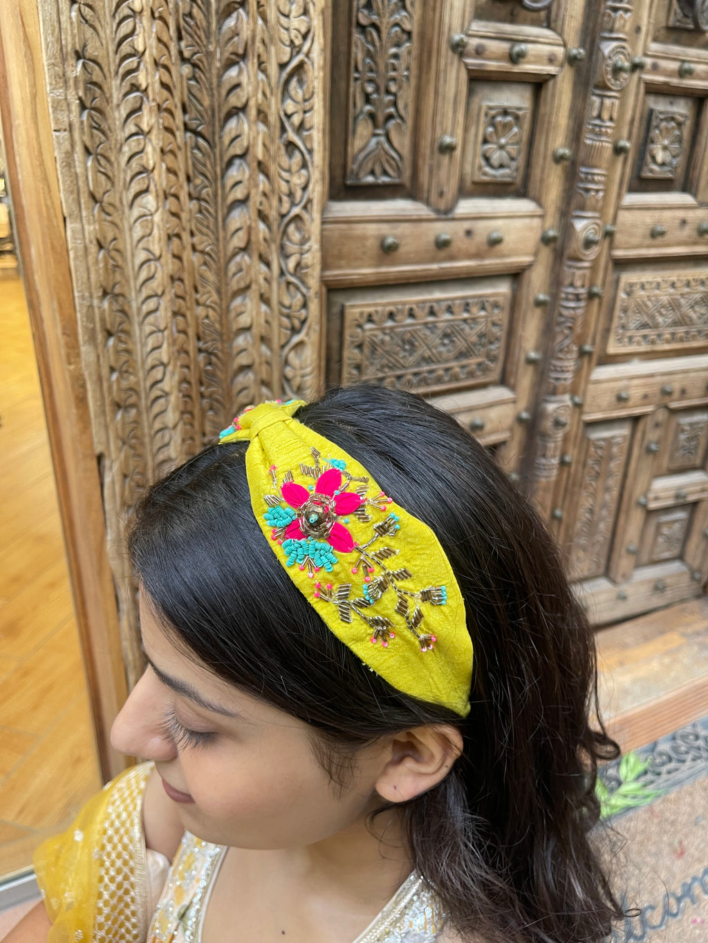 Yellow Floral Hand Embroidered Applique Hairband