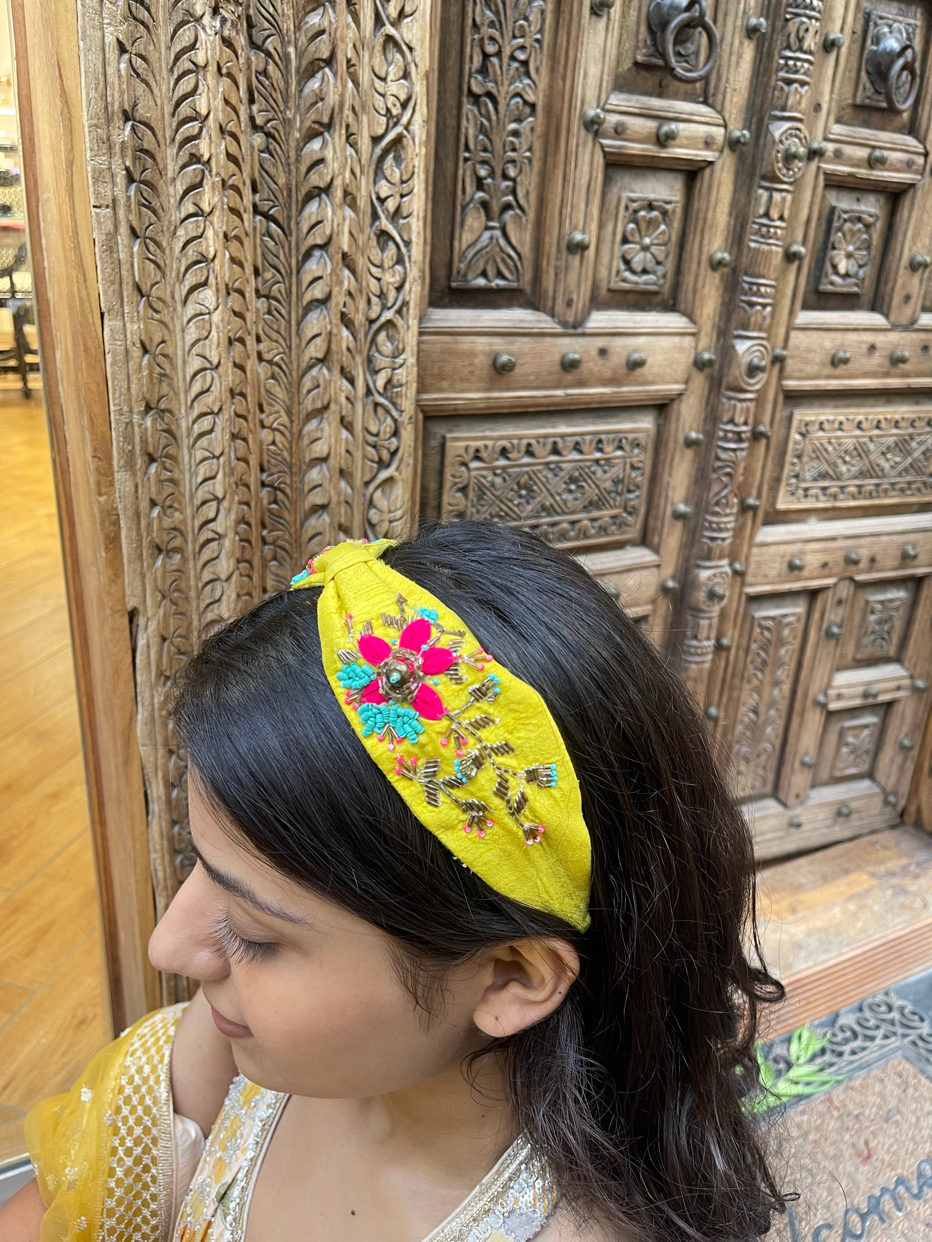Yellow Floral Hand Embroidered Applique Hairband
