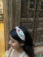 Pastel Pink Floral Hand Embroidered Sequin Hairband