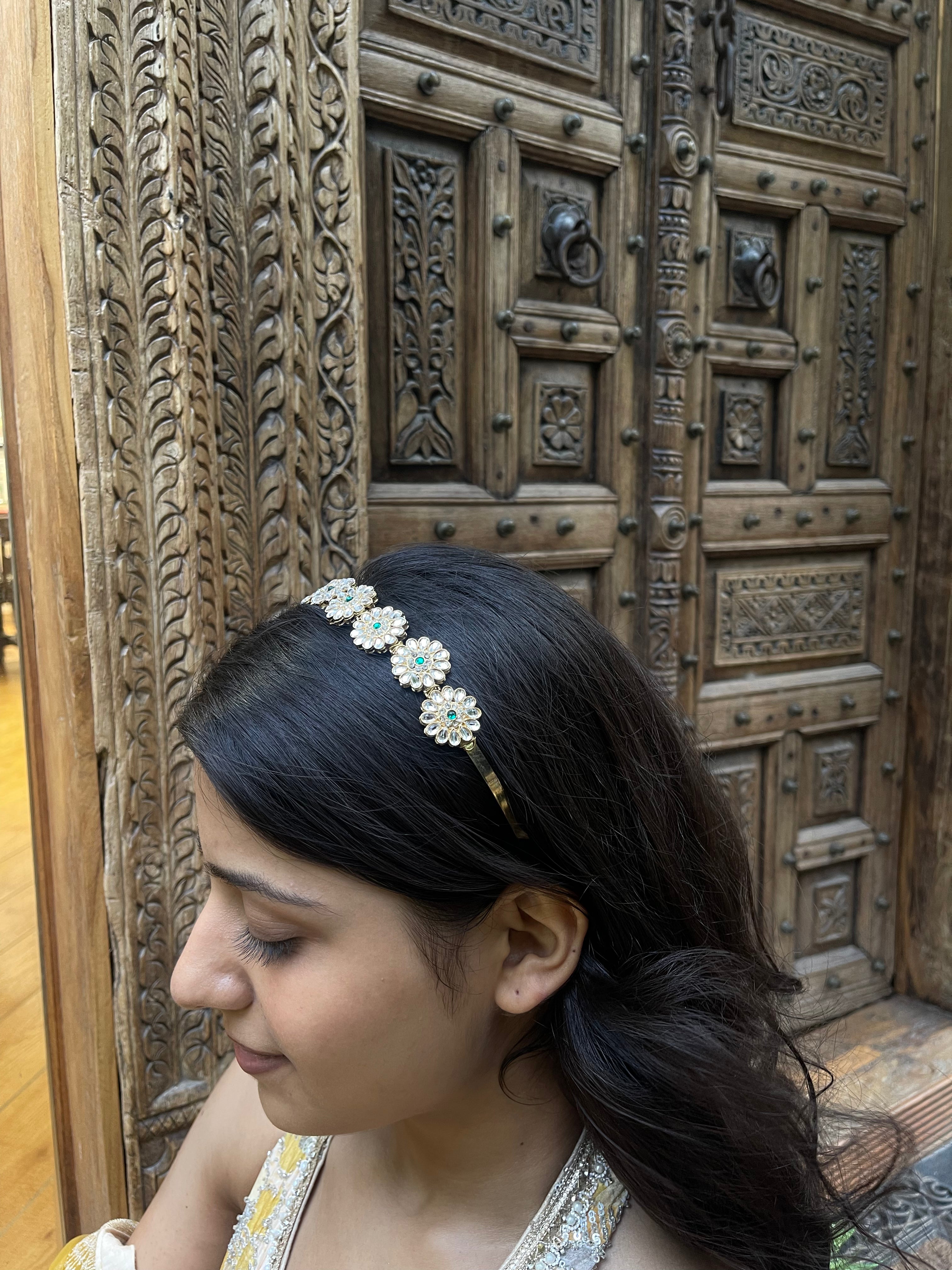Green Kundan Hairband