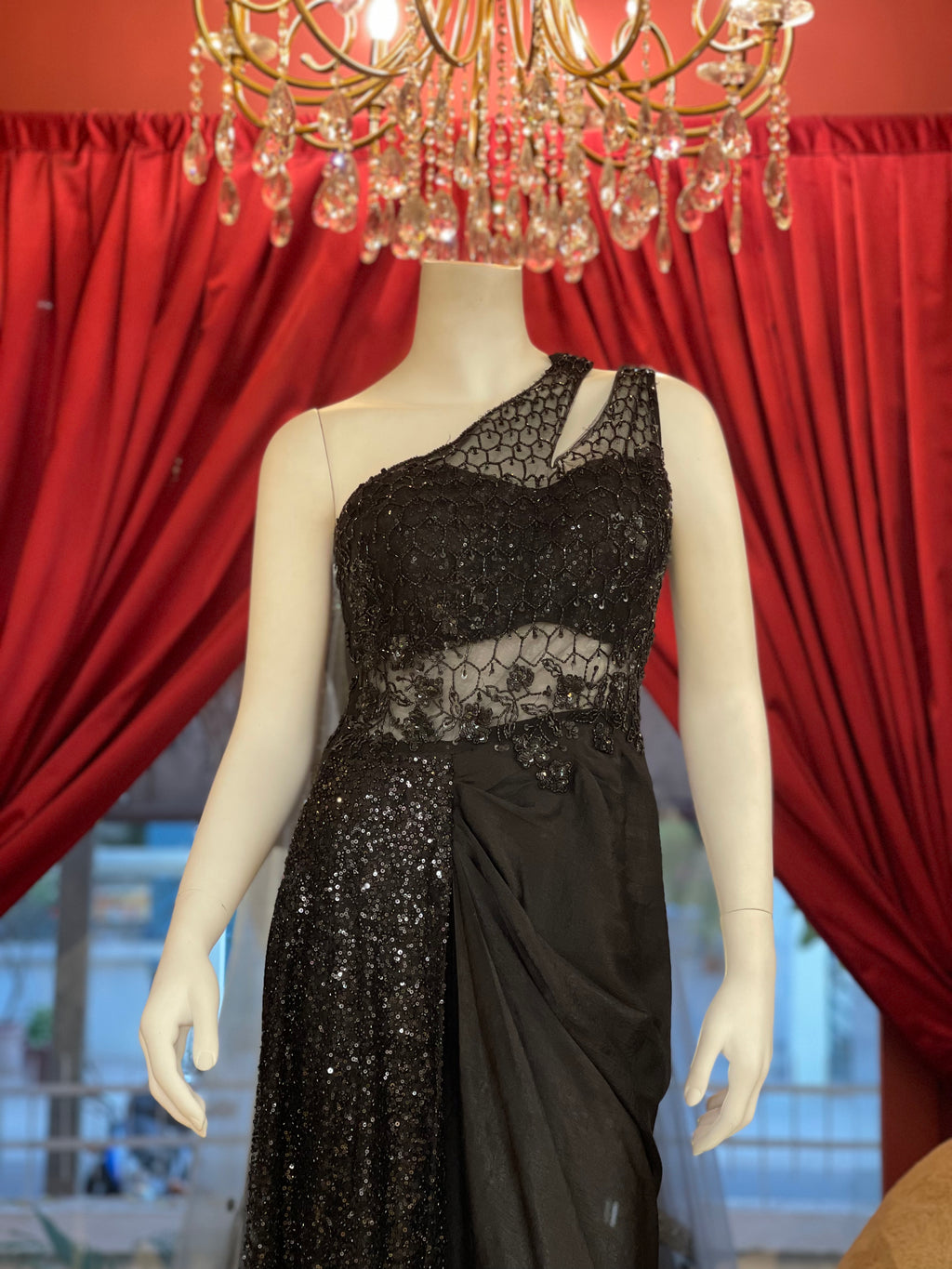 Black One-Shoulder Gown