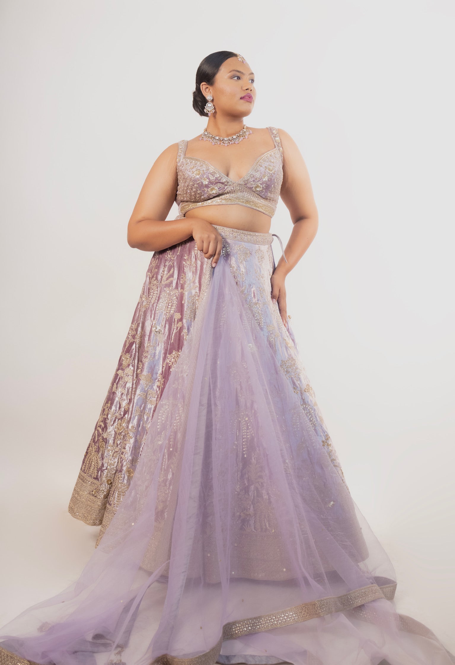 Velvet Lavender Zardosi Handwork Lehenga