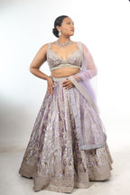 Velvet Lavender Zardosi Handwork Lehenga