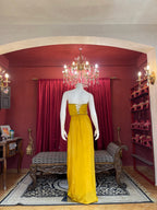 Yellow Bead Work Corset With Drape Skirt And Shrug