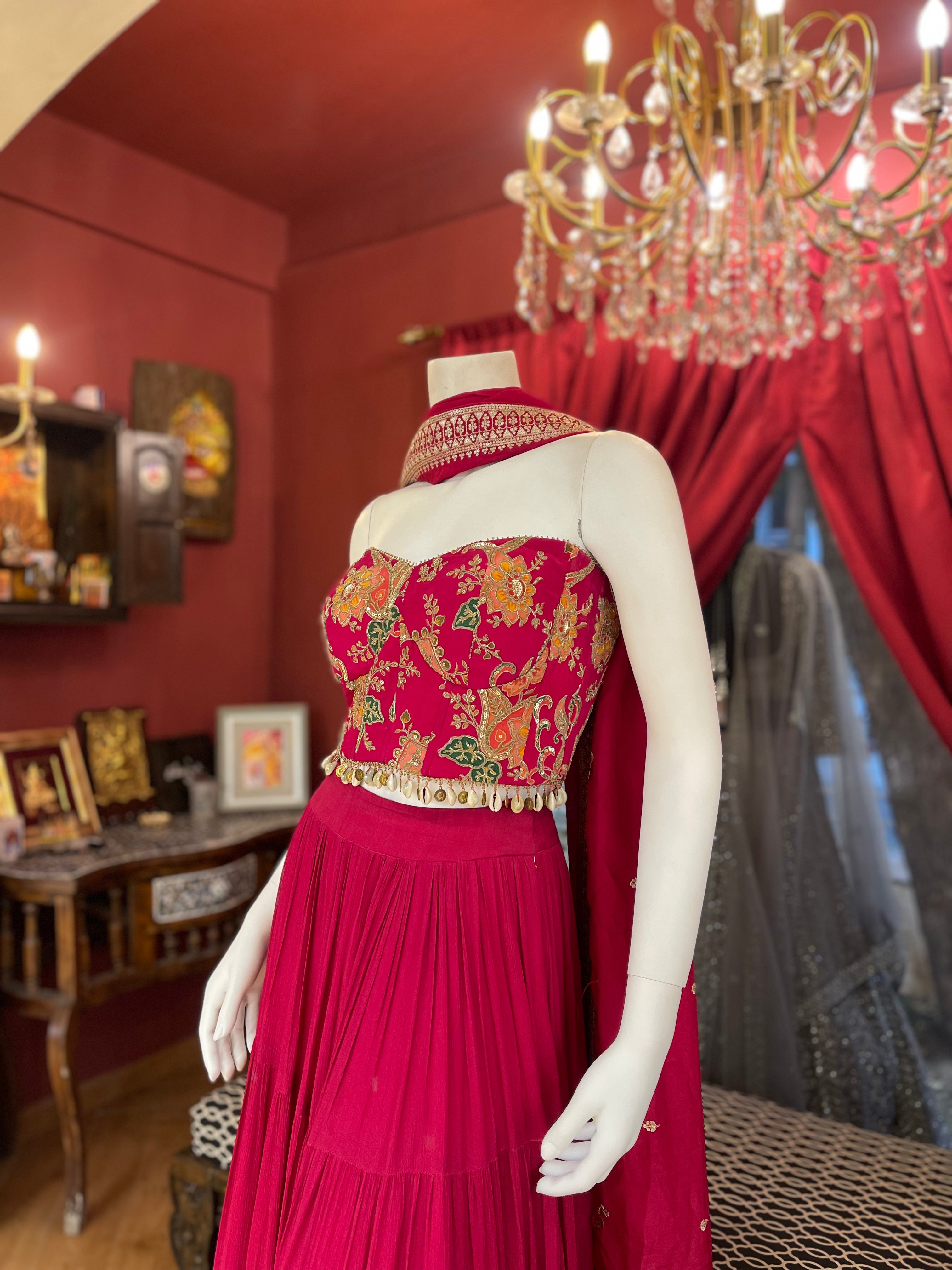 Floral Corset Sea Shell Lehenga Set X Orepiya