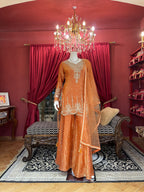 Rust Golden Embroidered Kurta Set X Orepiya