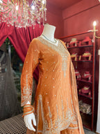 Rust Golden Embroidered Kurta Set X Orepiya
