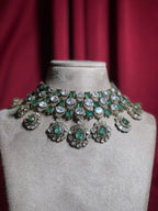 Emerald Green Polki Mozonite Kundan