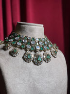 Emerald Green Polki Mozonite Kundan