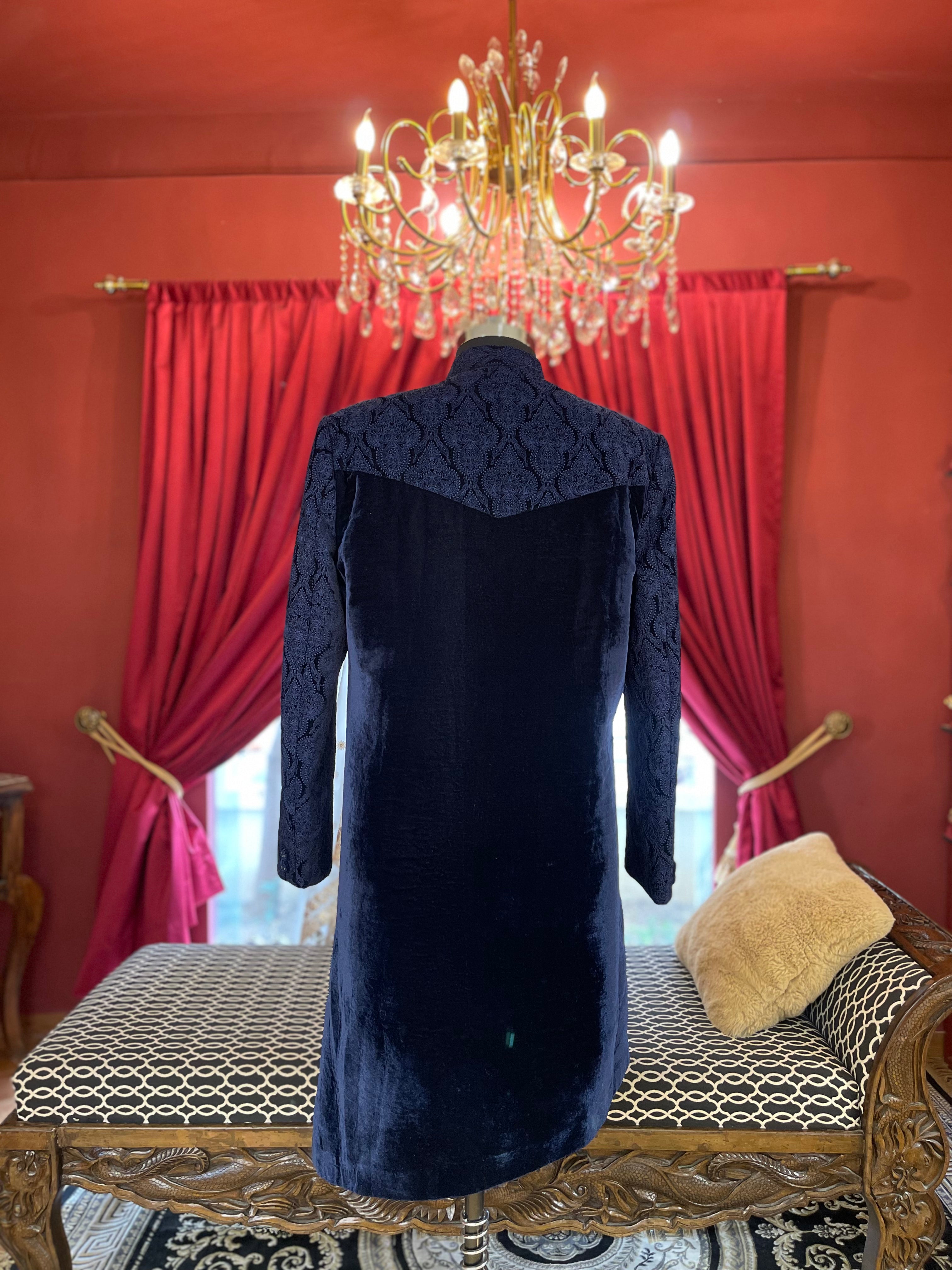 Blue Embroidered Velvet Sherwani