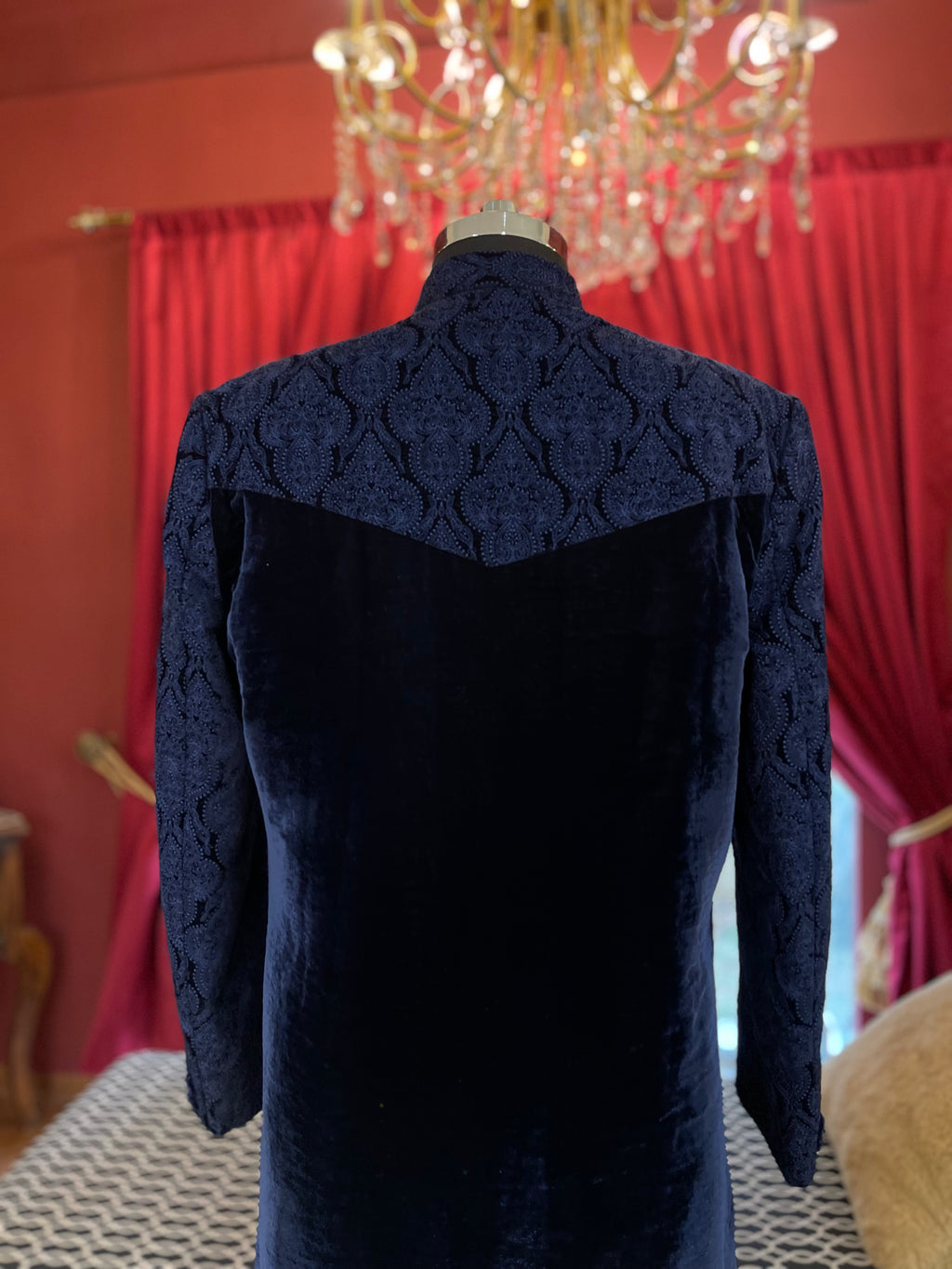Blue Embroidered Velvet Sherwani