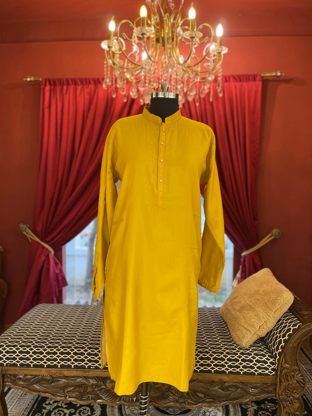 Intricate patchwork-inspired Yellow Jacket with Kurta