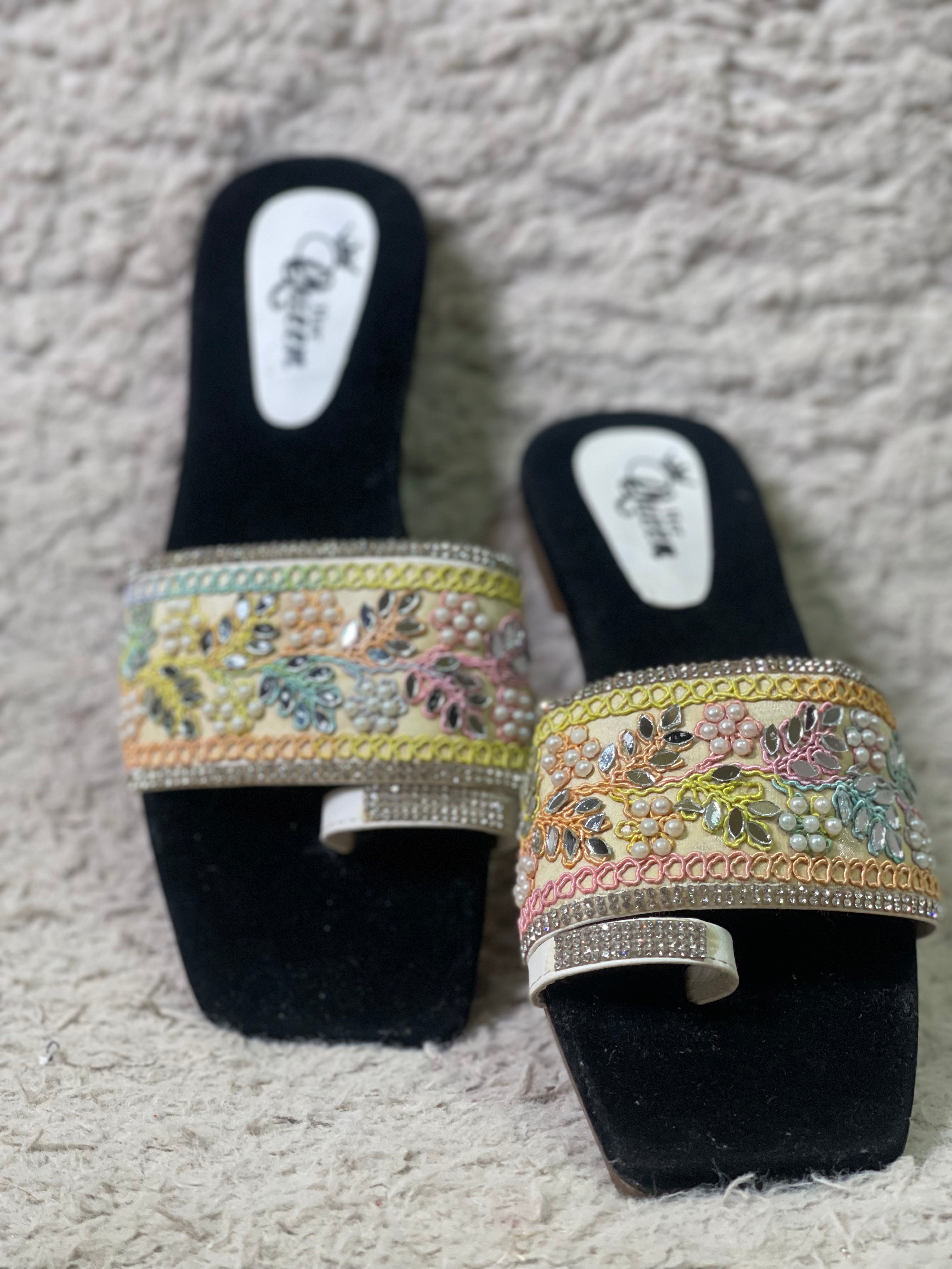 Colourful Embroidery with Mirror Work Chappals