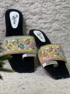 Colourful Embroidery with Mirror Work Chappals