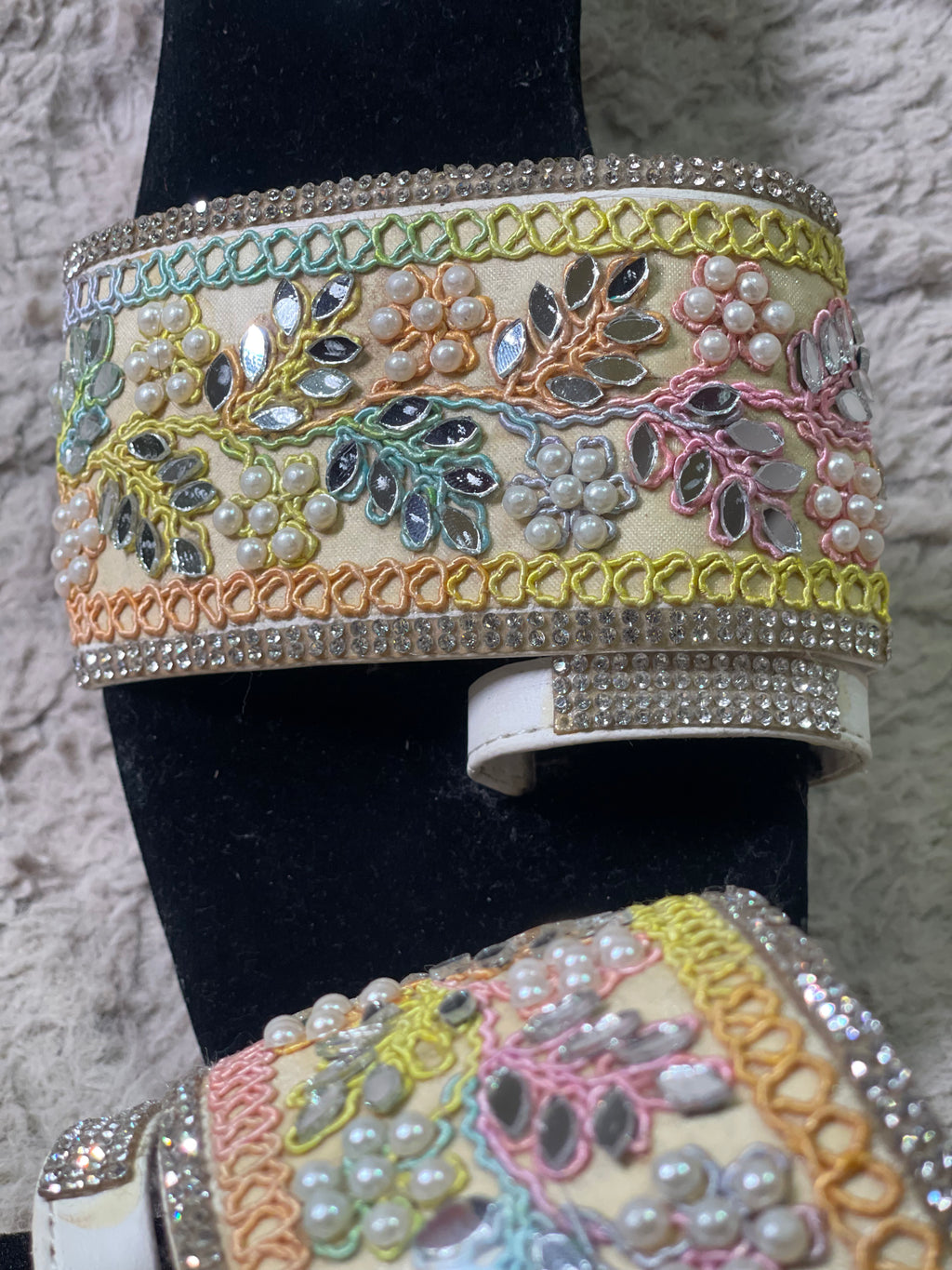 Colourful Embroidery with Mirror Work Chappals