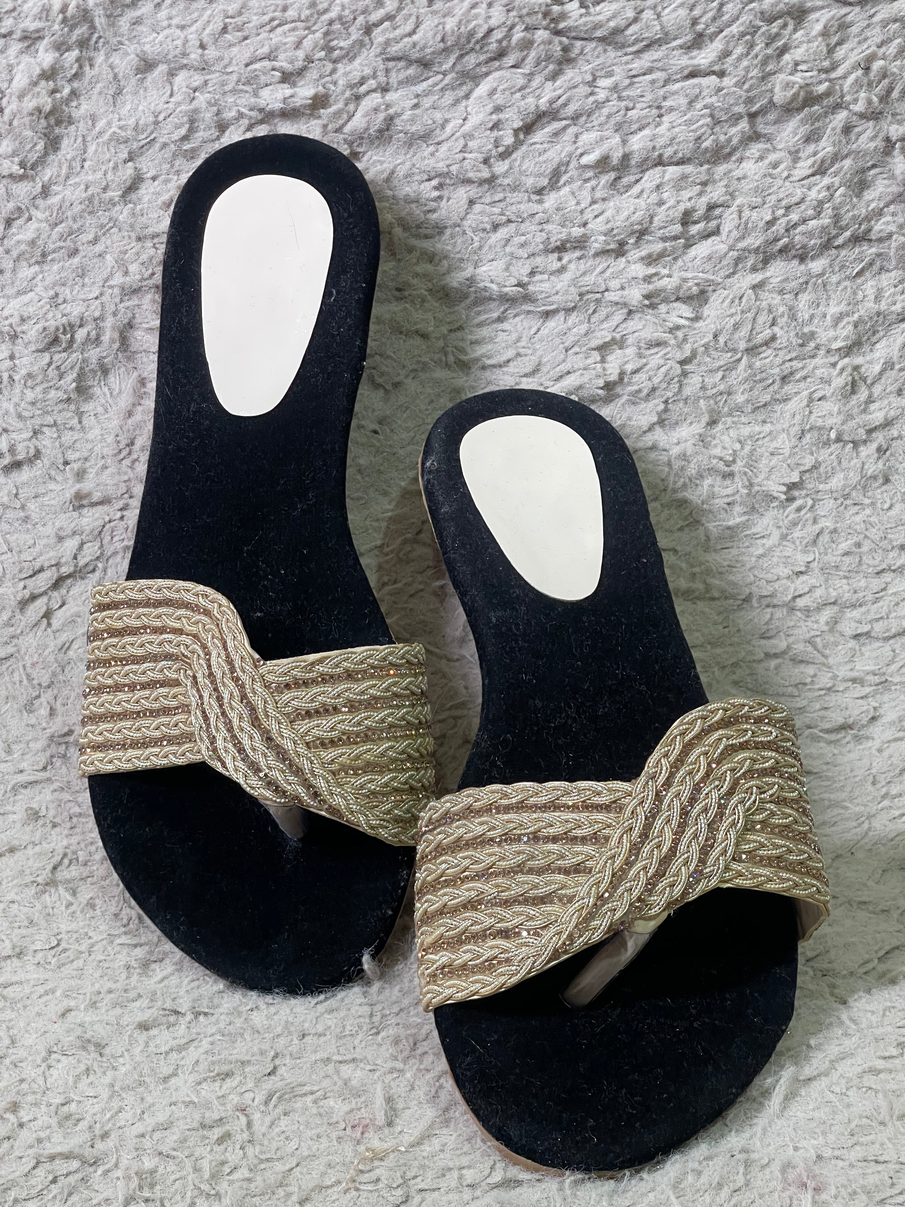 Beige and Tonal Embroidery Work Chappals
