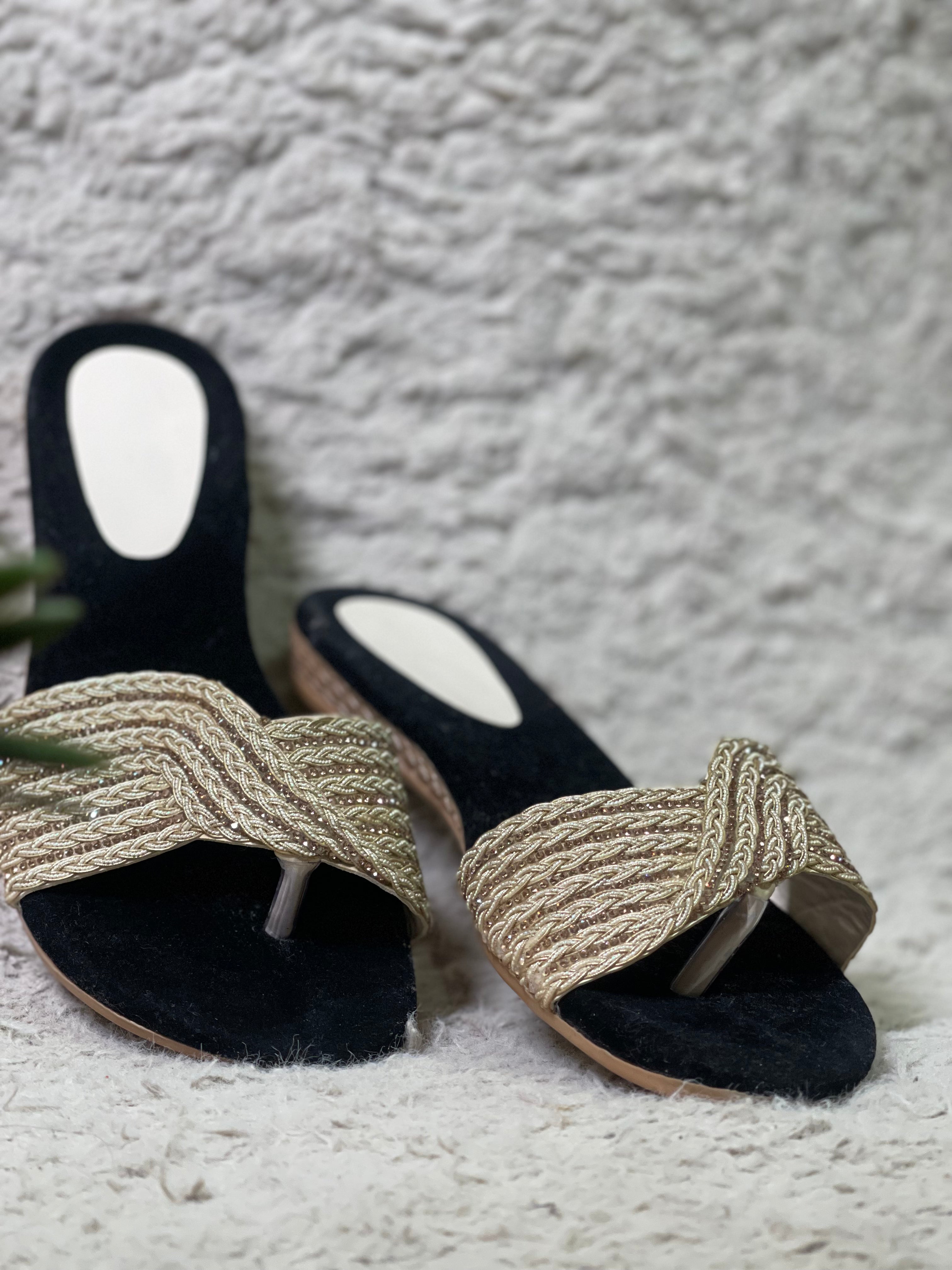 Beige and Tonal Embroidery Work Chappals