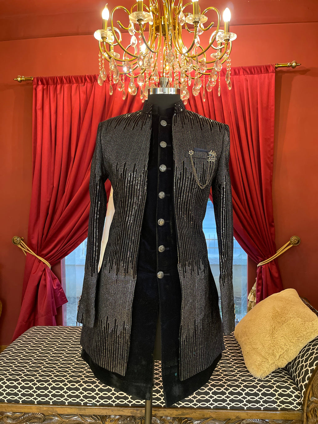 Black Jodhpuri with Metallic Embellished Ombre