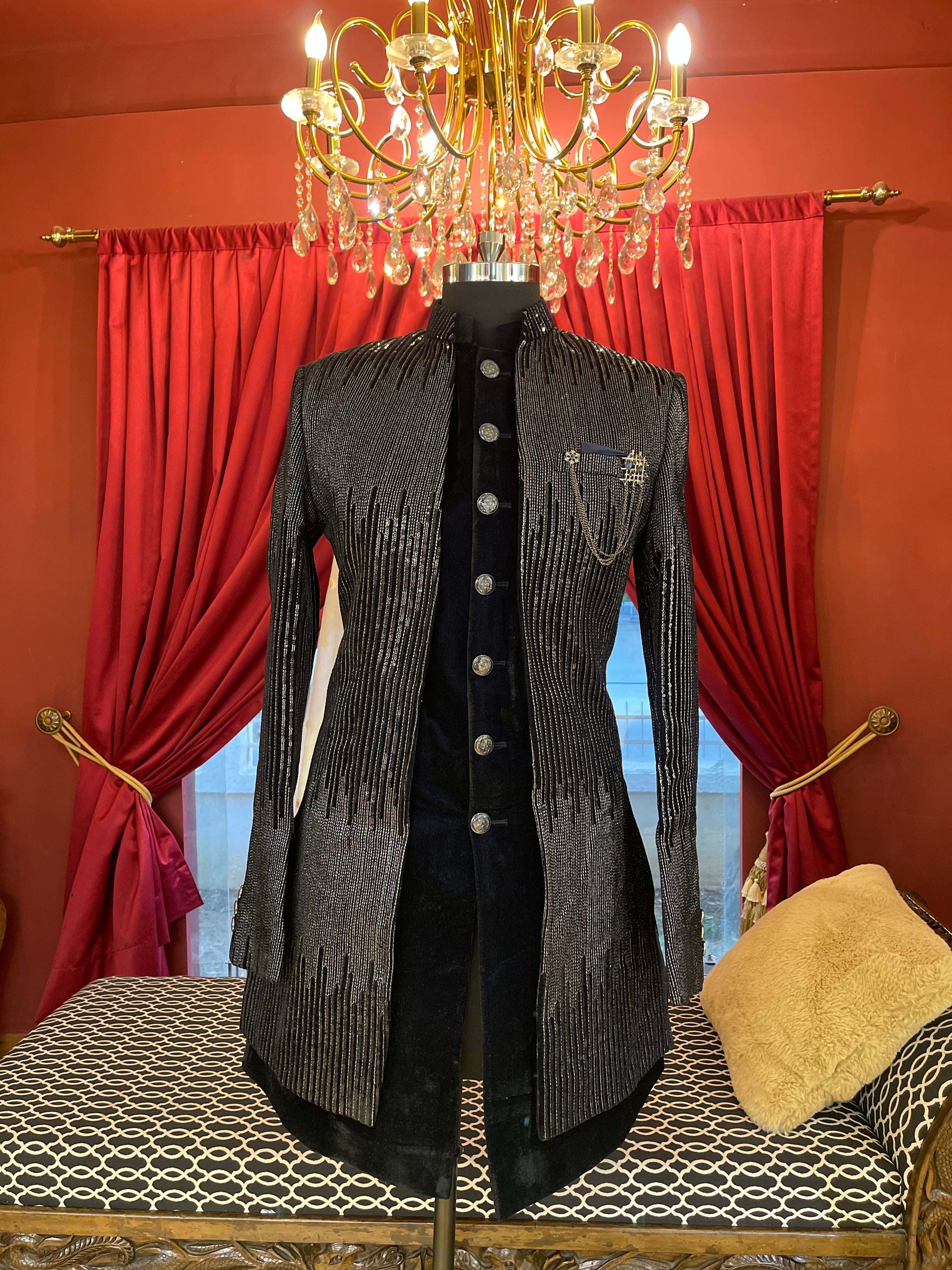 Black Jodhpuri with Metallic Embellished Ombre