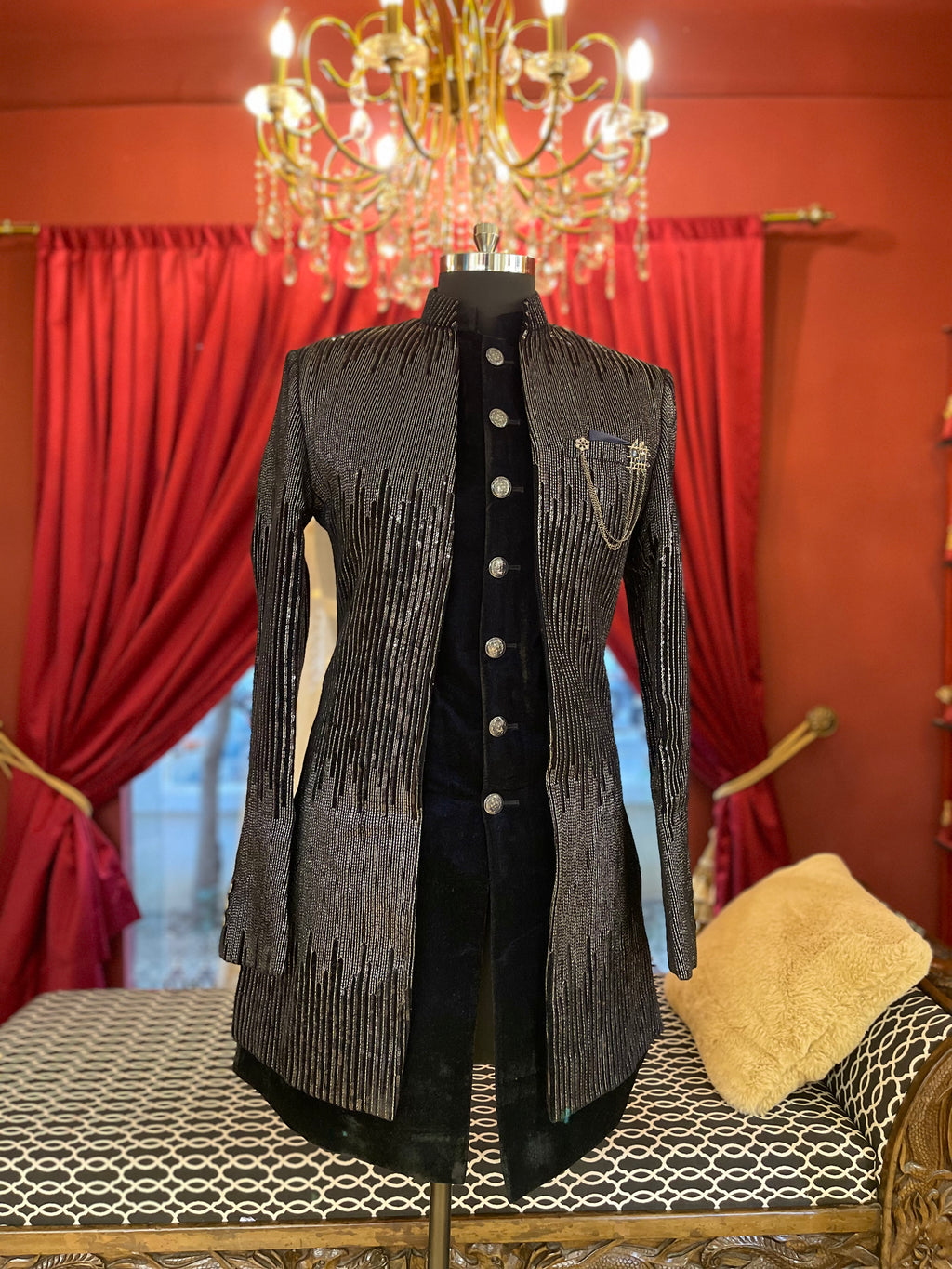 Black Jodhpuri with Metallic Embellished Ombre