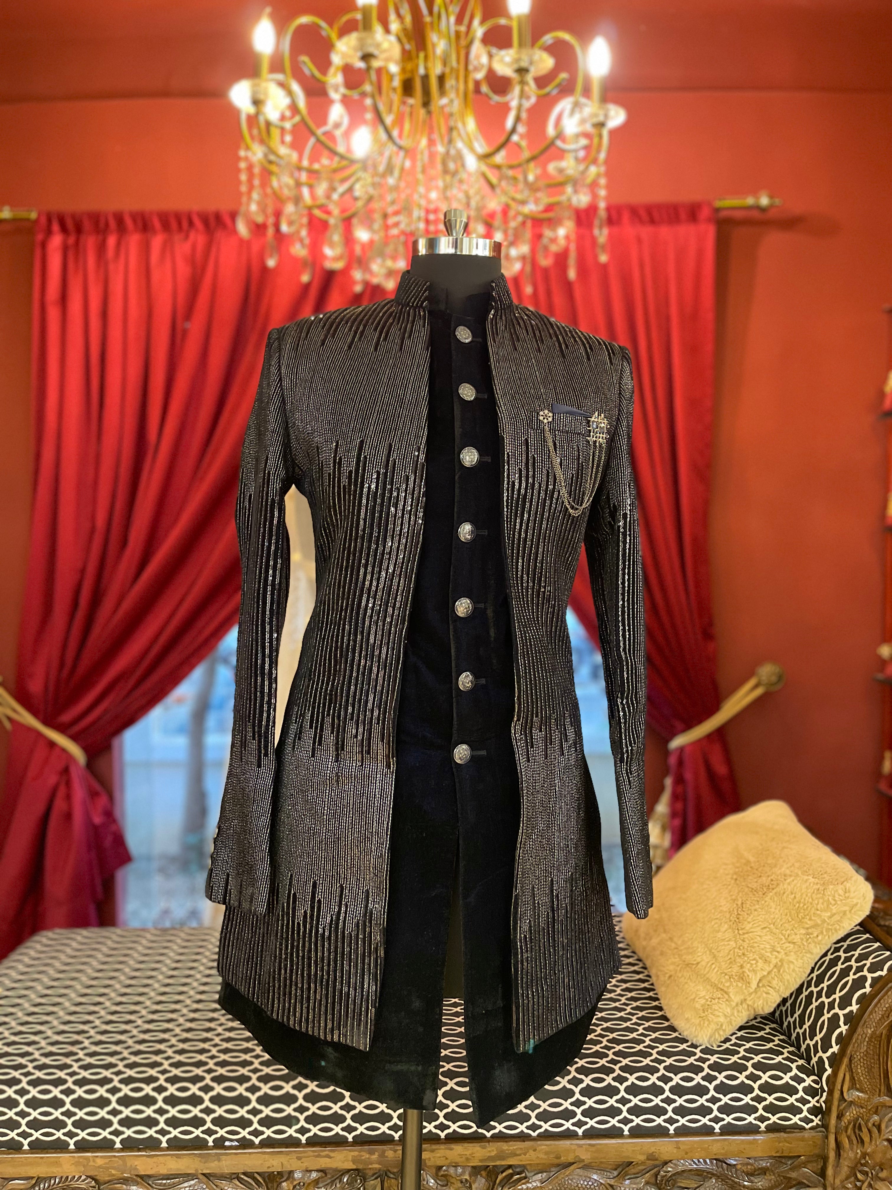 Black Jodhpuri with Metallic Embellished Ombre