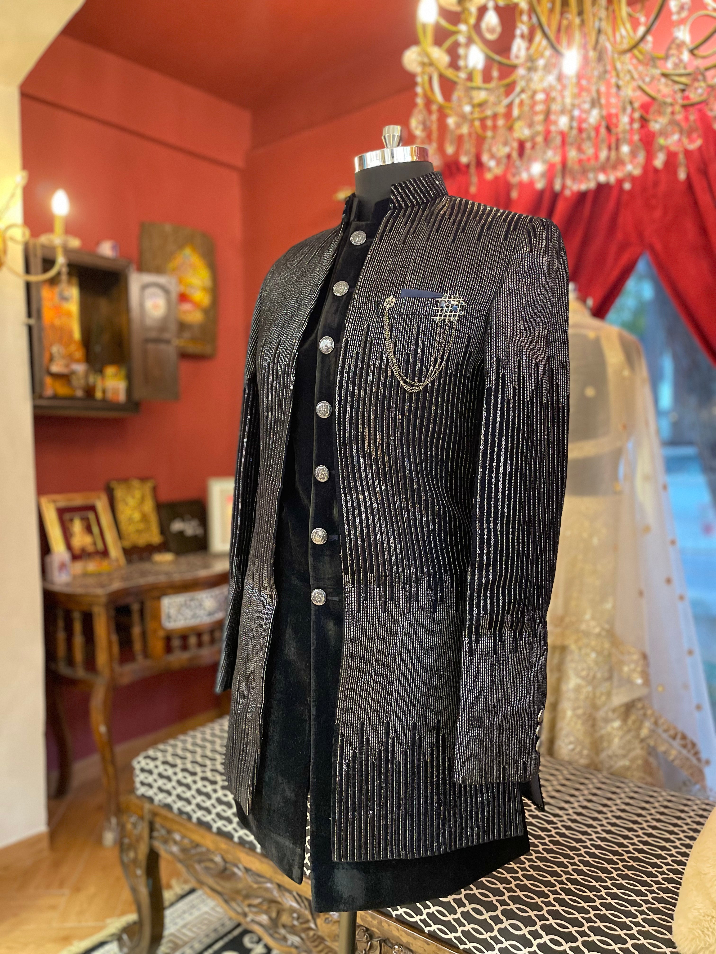 Black Jodhpuri with Metallic Embellished Ombre