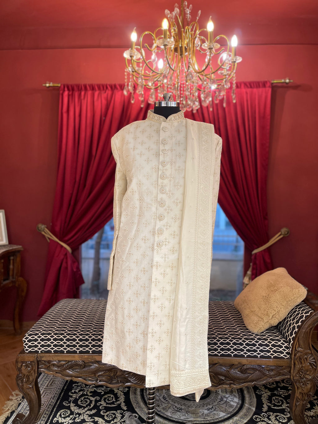 Ivory Sherwani Thread Work with Hint of Sequin