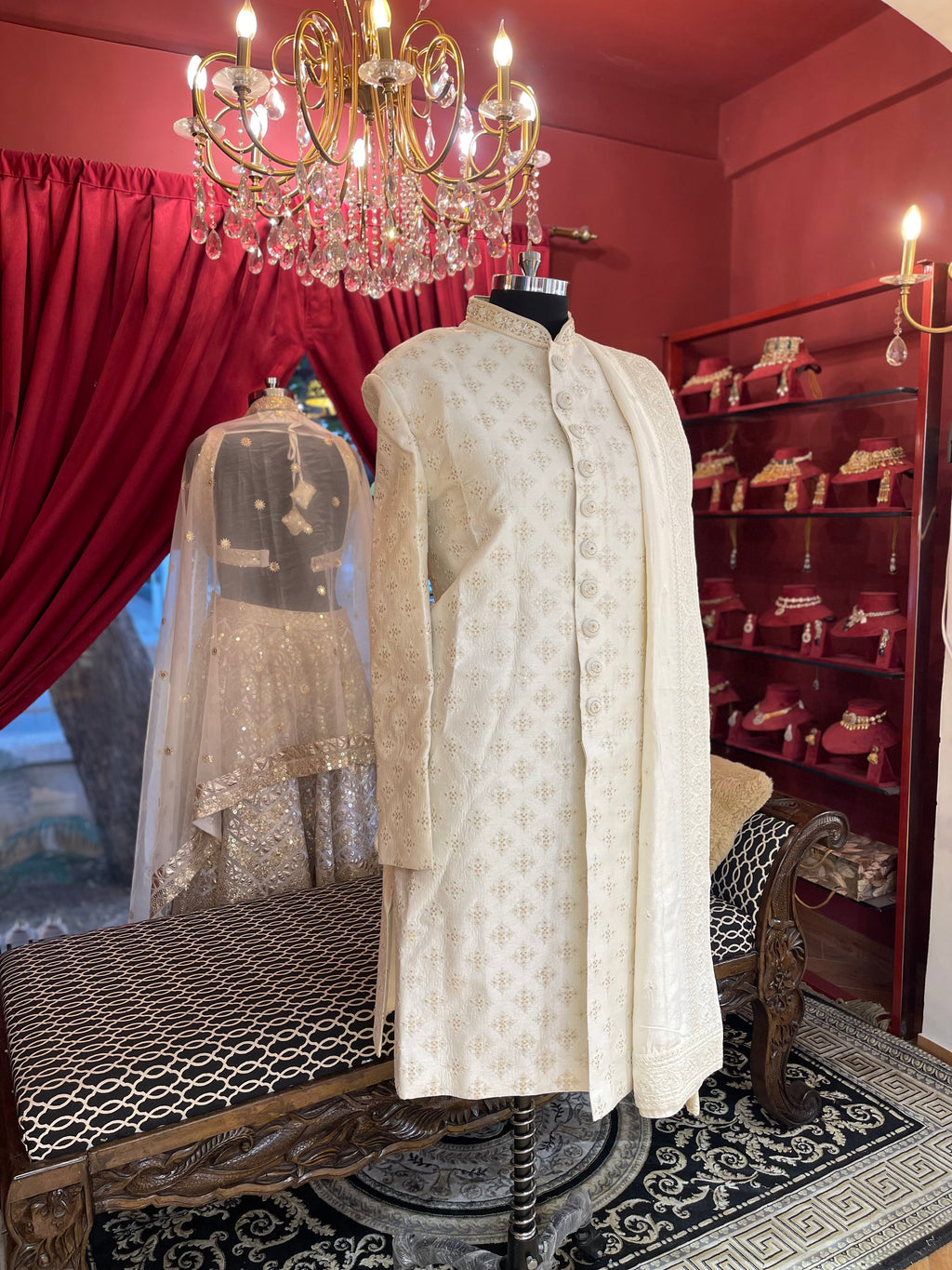 Ivory Sherwani Thread Work with Hint of Sequin