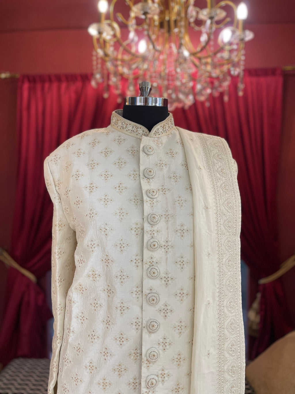 Ivory Sherwani Thread Work with Hint of Sequin