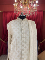Ivory Sherwani Thread Work with Hint of Sequin