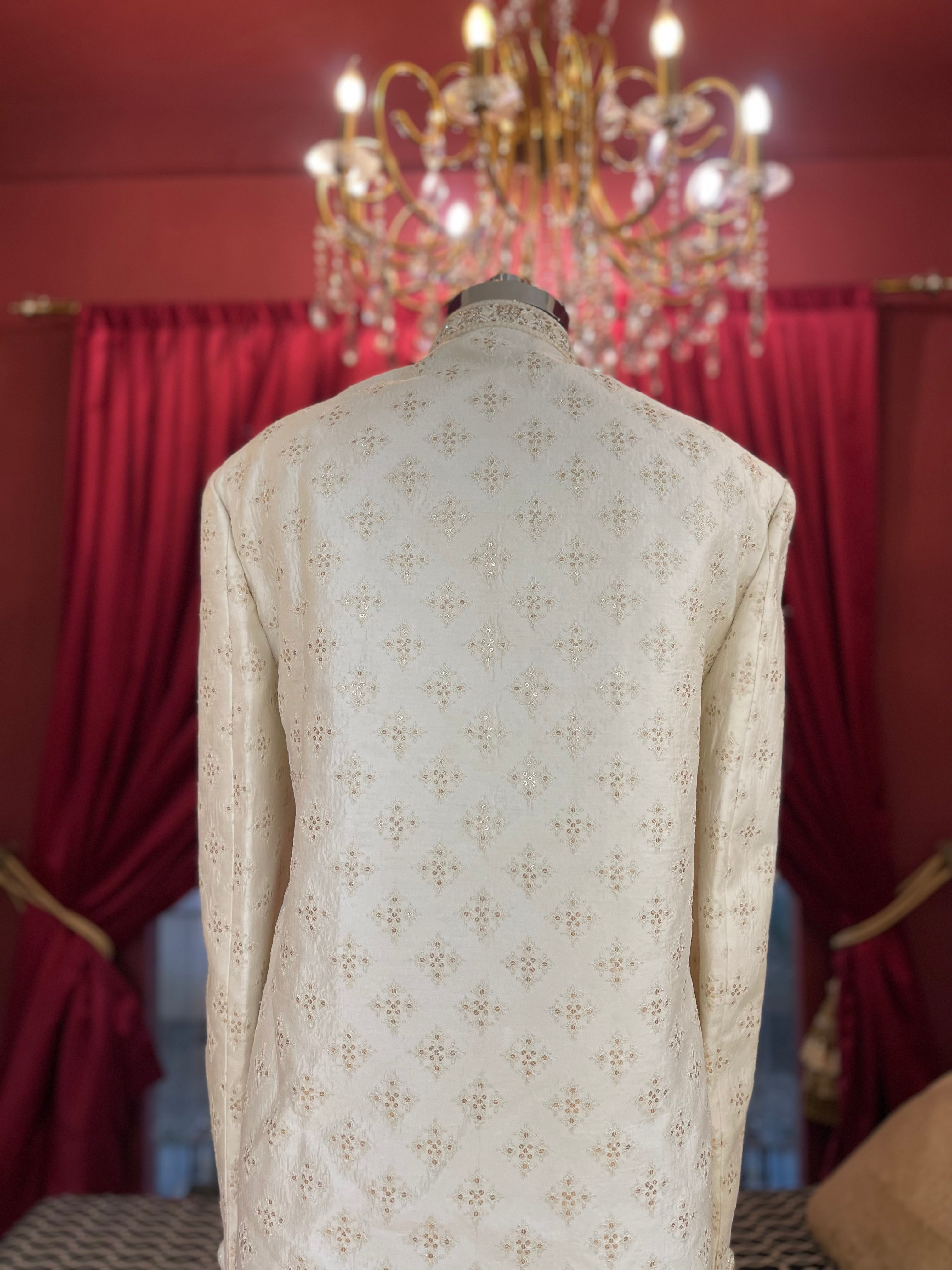 Ivory Sherwani Thread Work with Hint of Sequin