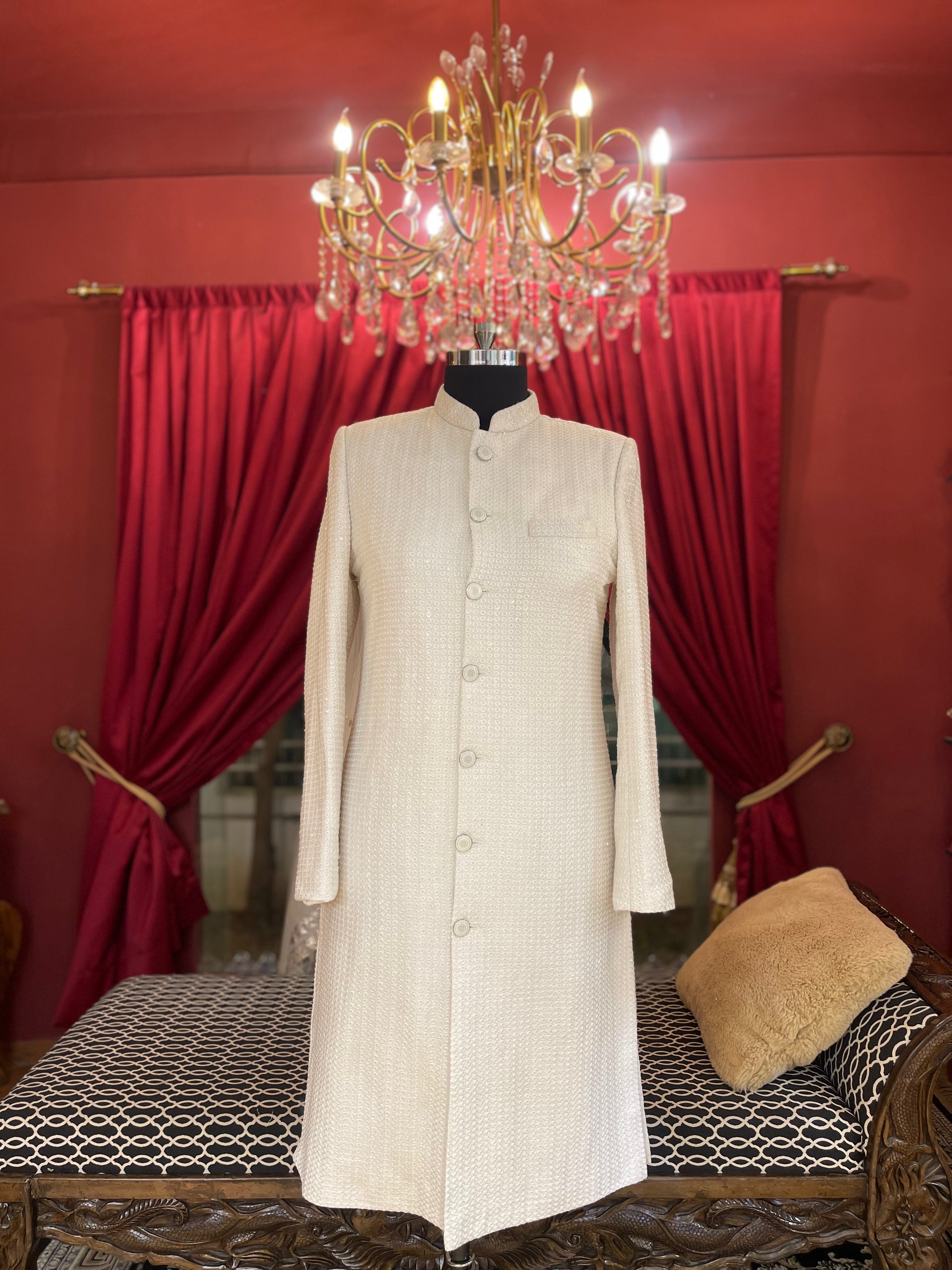 Ivory Tonal Sequin Sherwani