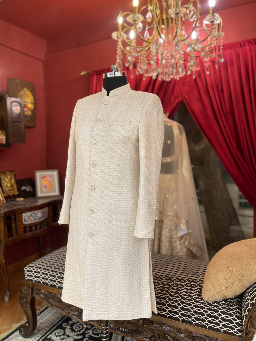 Ivory Tonal Sequin Sherwani