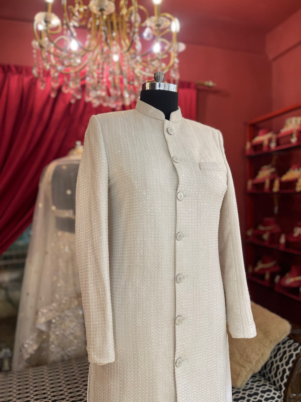 Ivory Tonal Sequin Sherwani