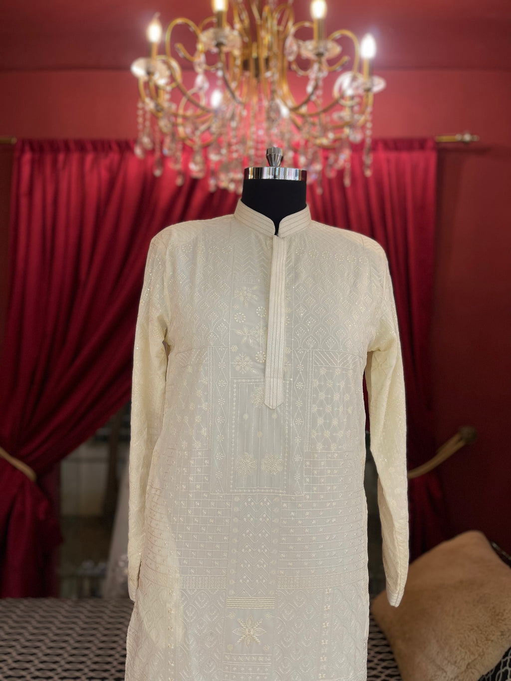 Ivory Tonal Threadwork Kurta