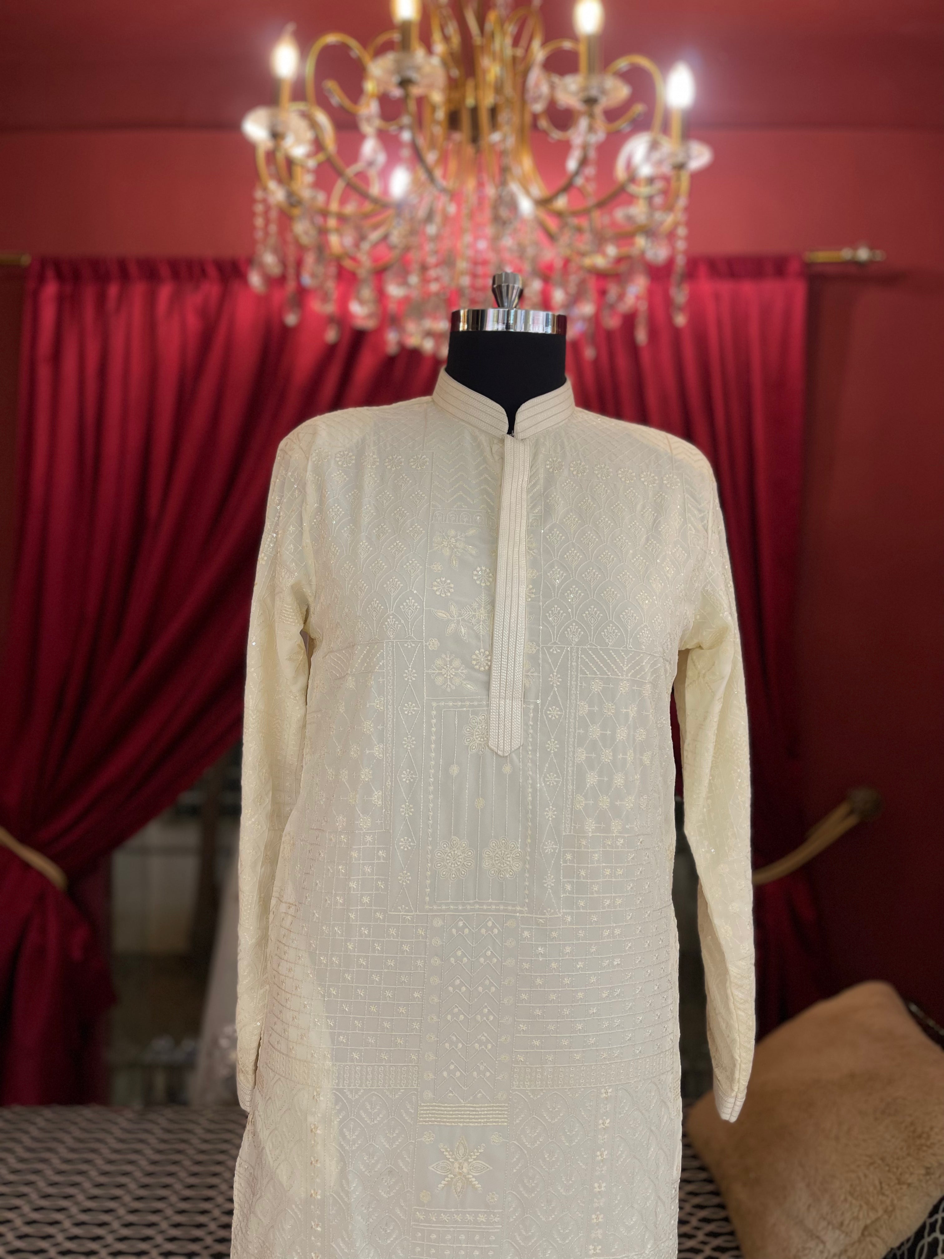 Ivory Tonal Threadwork Kurta