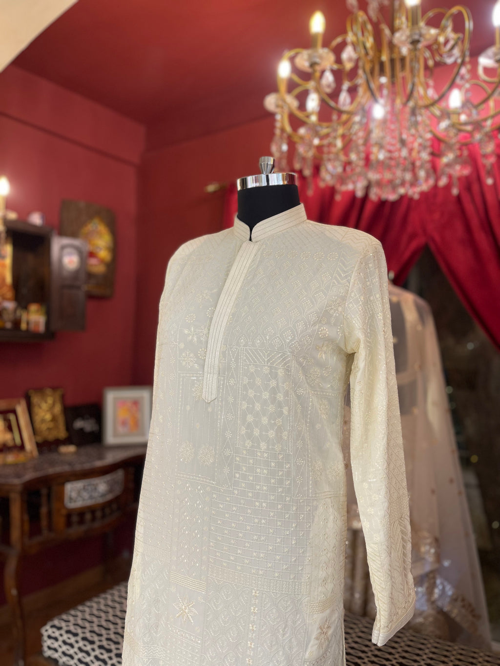 Ivory Tonal Threadwork Kurta