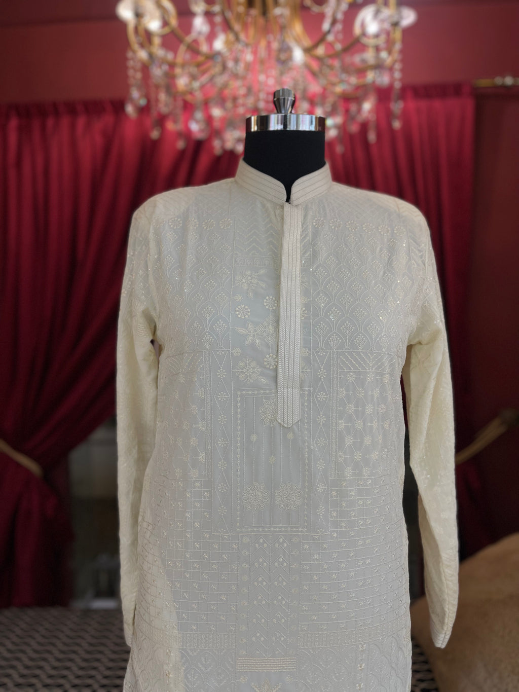Ivory Tonal Threadwork Kurta