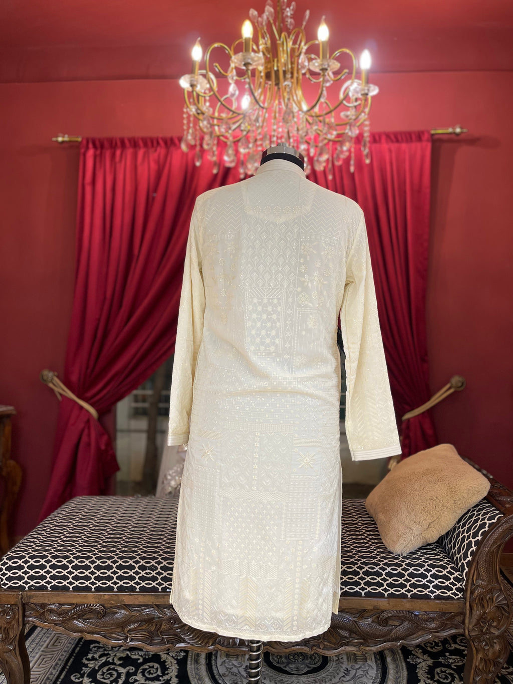 Ivory Tonal Threadwork Kurta