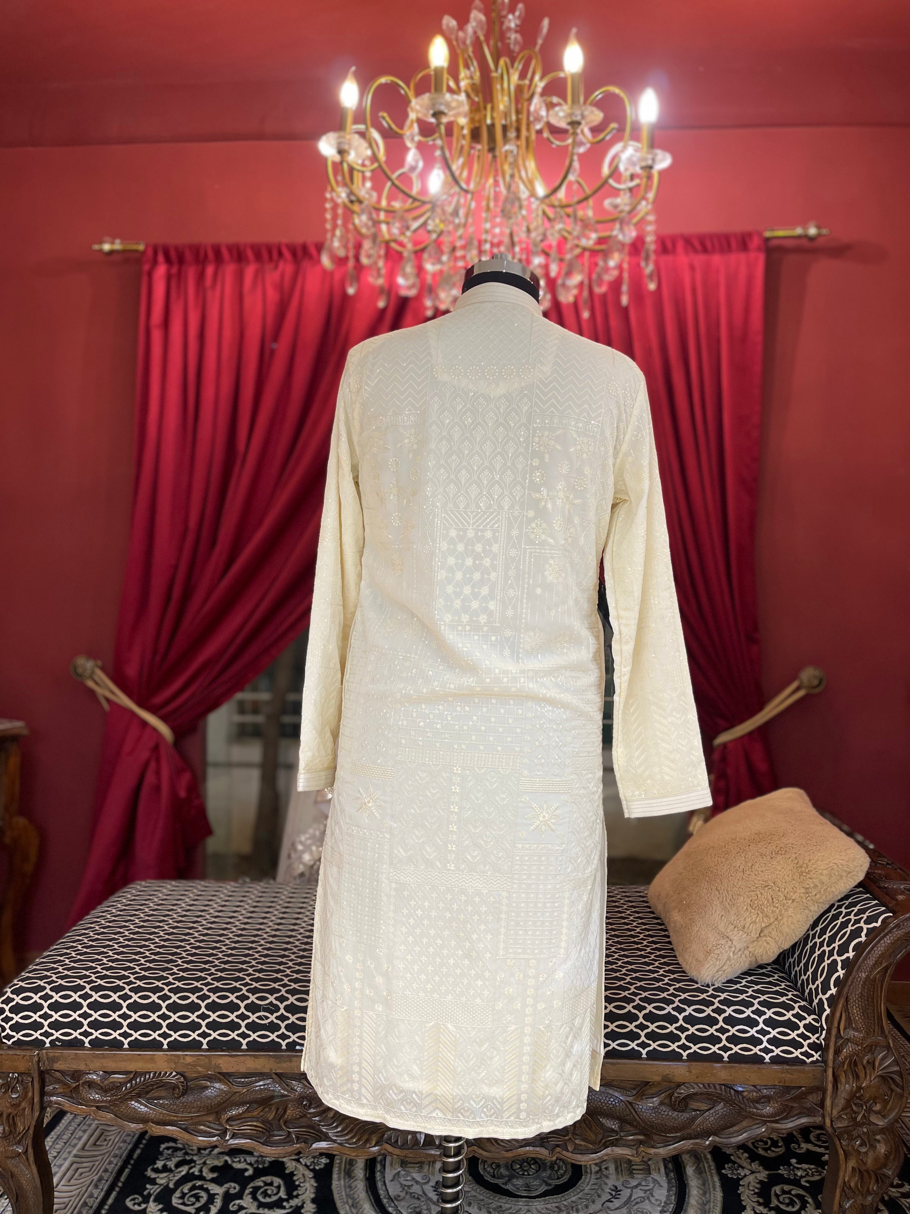 Ivory Tonal Threadwork Kurta