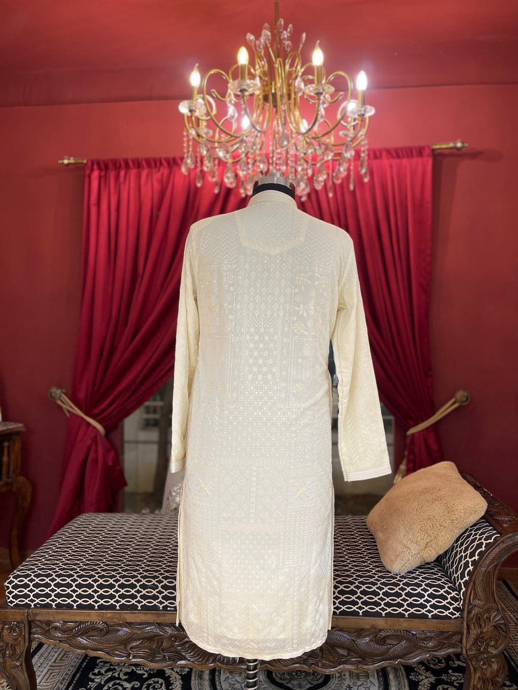 Ivory Tonal Threadwork Kurta