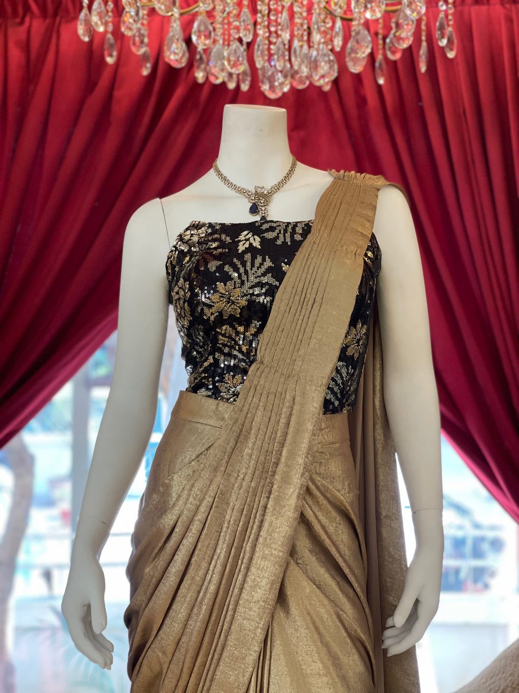 Metallic Black Corset Drape Saree