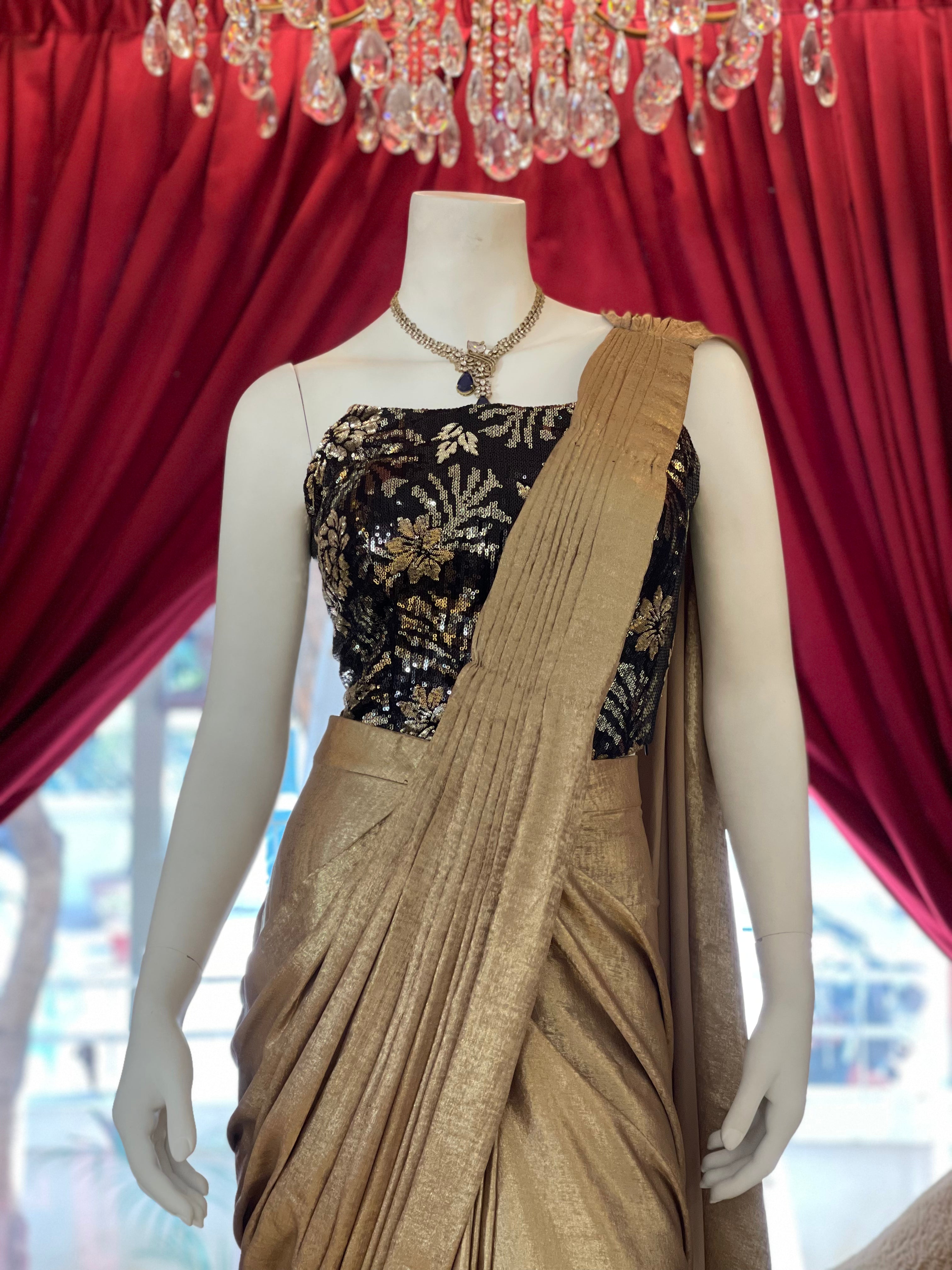 Metallic Black Corset Drape Saree