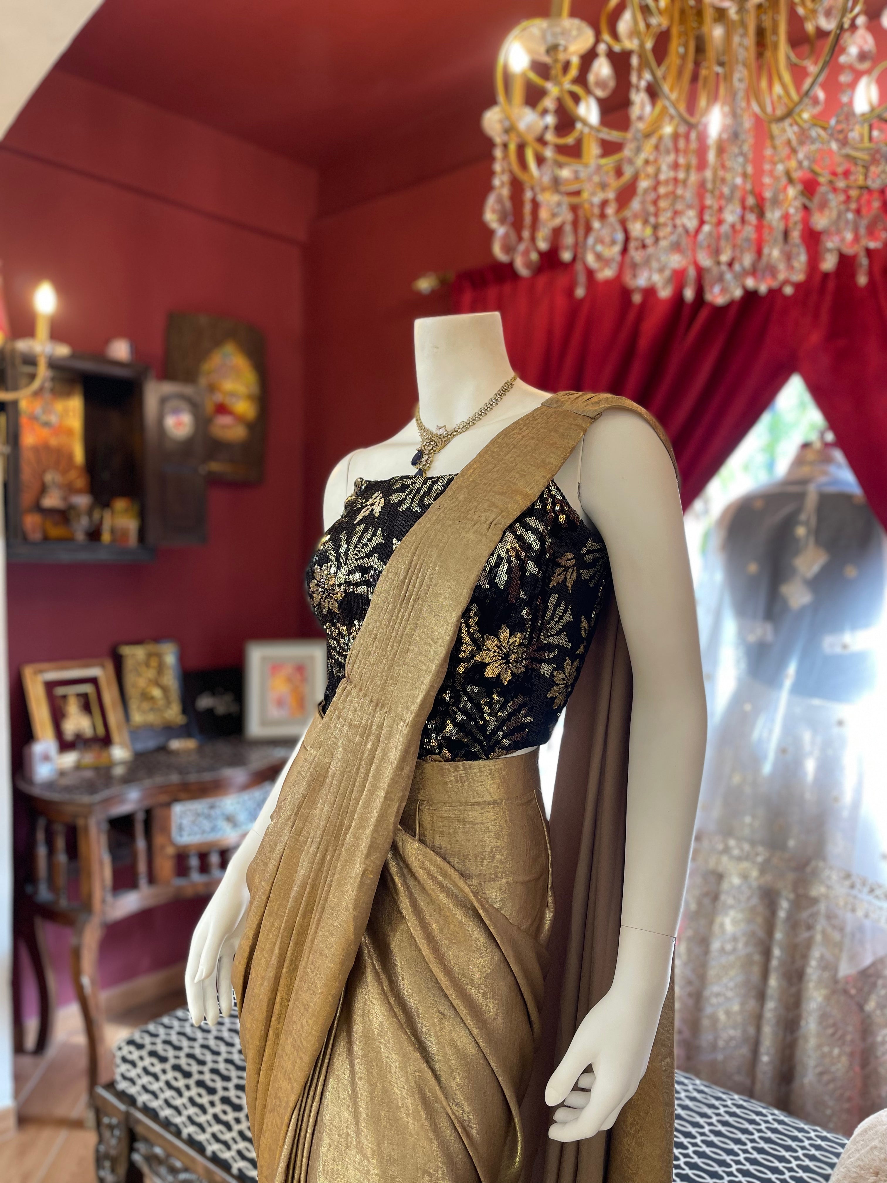 Metallic Black Corset Drape Saree
