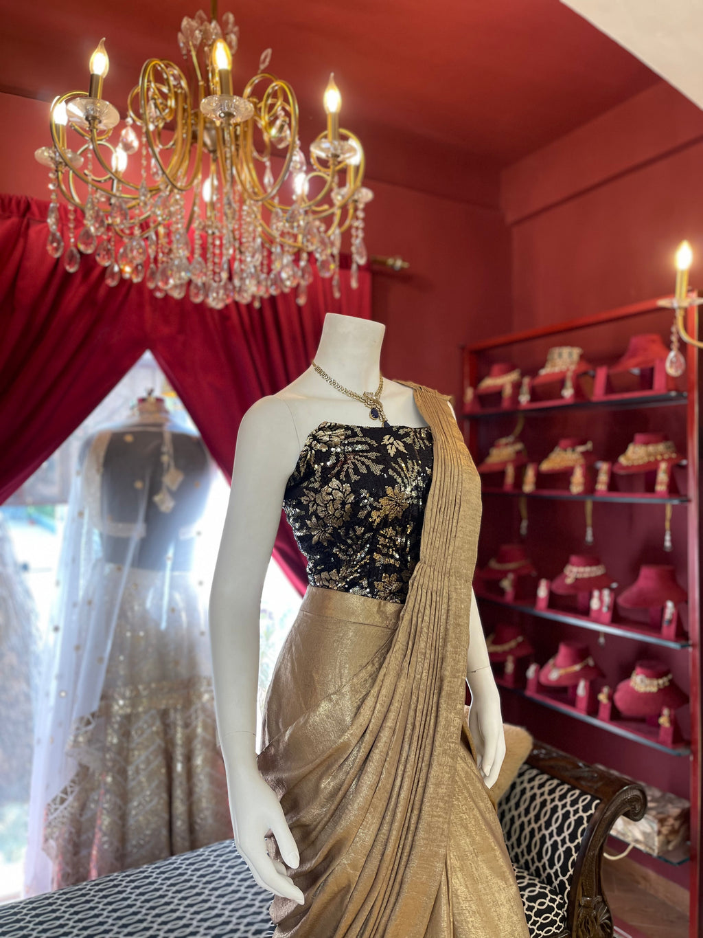 Metallic Black Corset Drape Saree